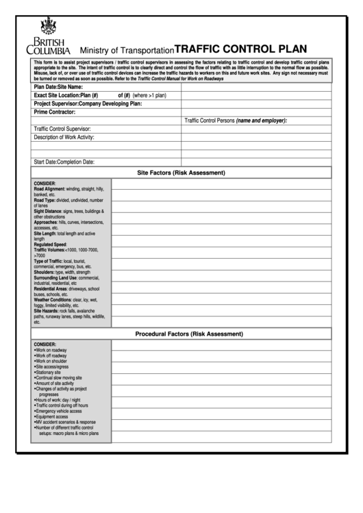 Traffic Control Plan Template Printable pdf