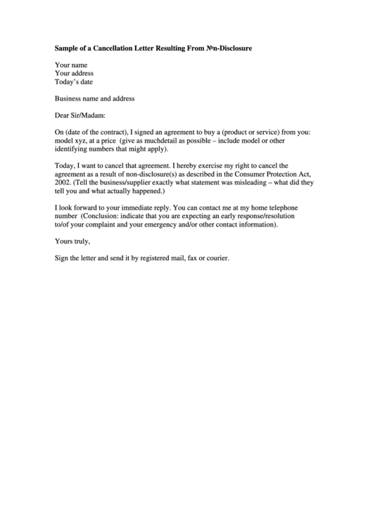 Sample Of A Cancellation Letter Resulting From Non-Disclosure Printable pdf