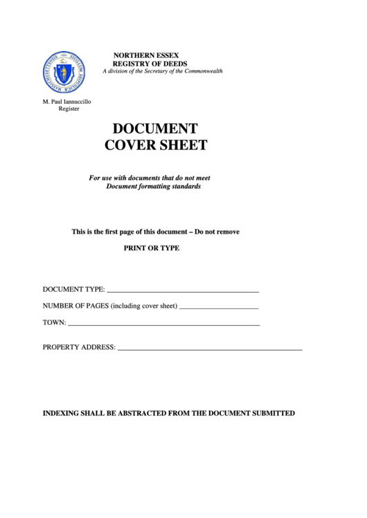 Document Cover Sheet printable pdf download