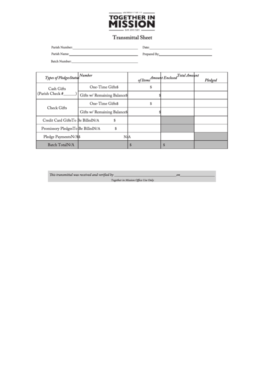 Transmittal Sheet Printable pdf