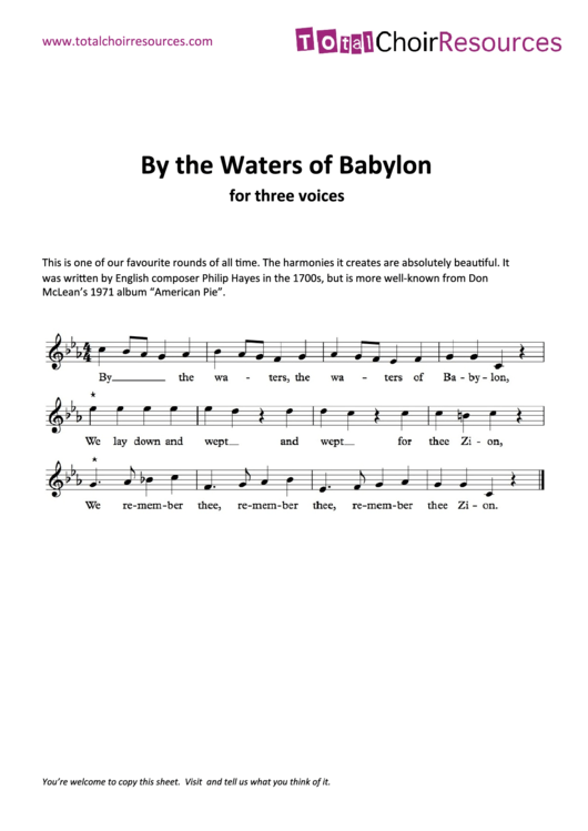 By The Waters Of Babylon (For Three Voices) Printable pdf