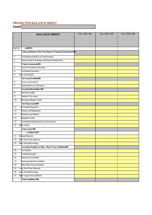 Projected Balance Sheet