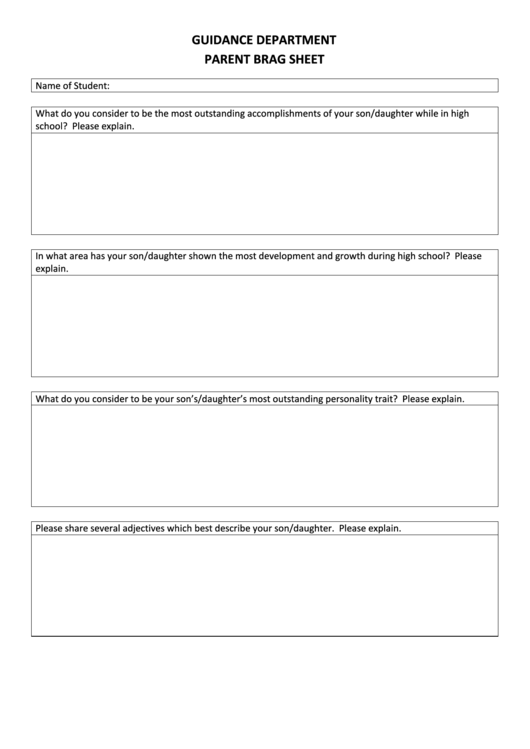 Guidance Department Parent Brag Sheet Printable pdf