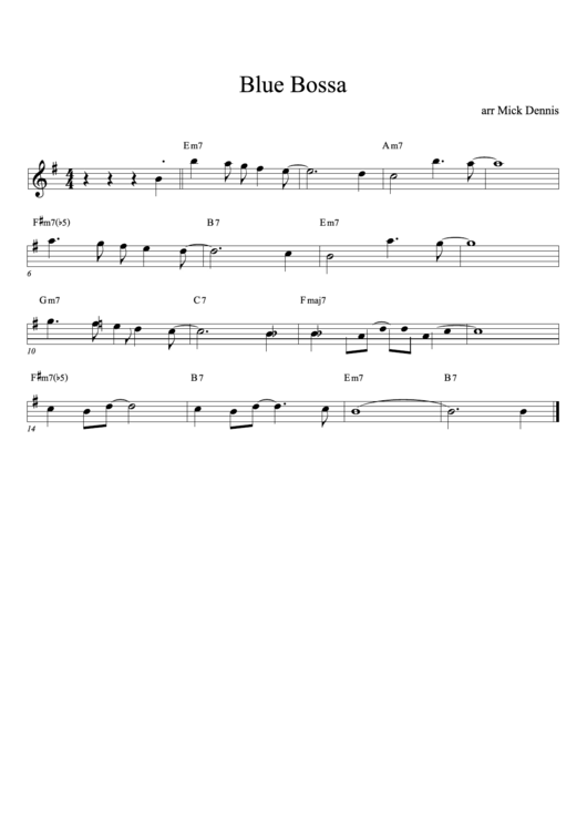 Blue Bossa-Key Of Em-Lead Sheet - Mick Dennis Guitarist Printable pdf