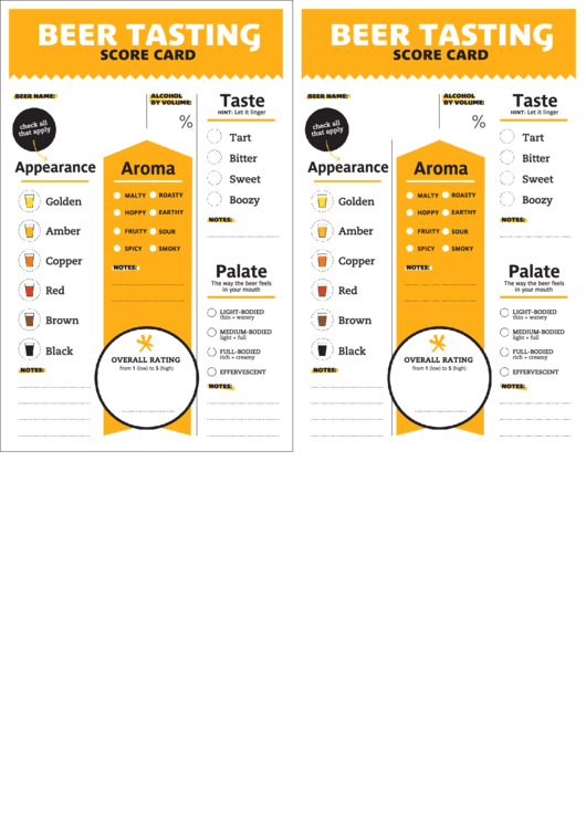 Beer Tasting Score Card Printable pdf