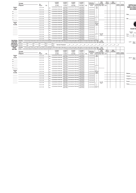 Fillable Official Ighsau Girls Basketball Score Sheet Template Printable pdf