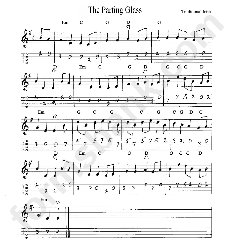 Parting Glass Sheet Music - Traditional Irish