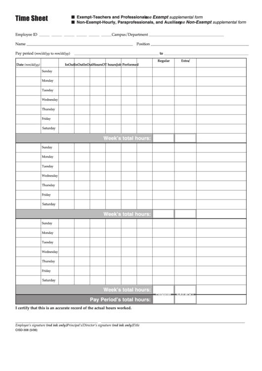 Fillable Employee Weekly Time Sheet Template Printable pdf