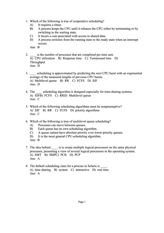 Computer Science Test Template Printable pdf