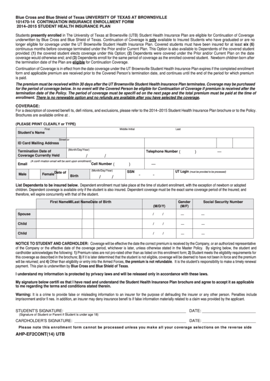 Continuation Insurance Enrollment Form Printable pdf