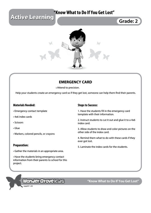 Emergency Card For Kids Printable pdf
