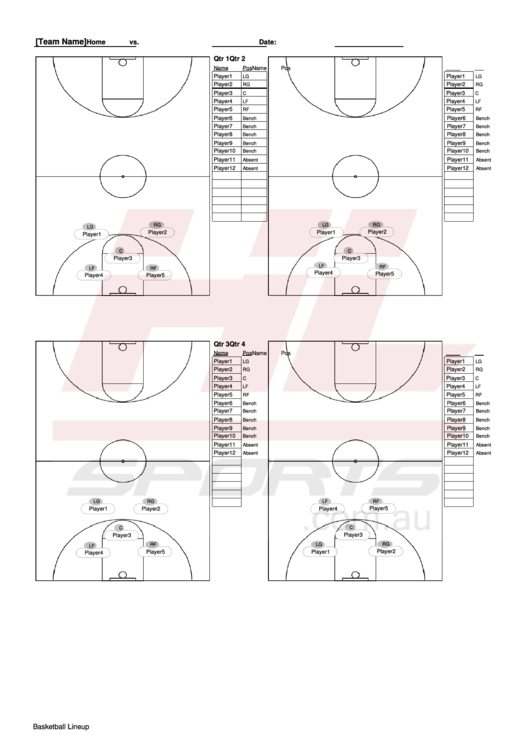 Basketball Lineup Sheet Printable pdf