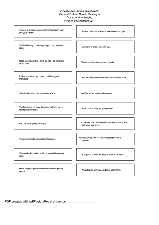 General Fortune Cookie Message Templates Printable pdf