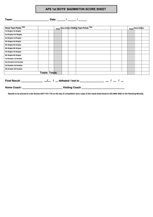 card printable sample of business printable Sheet download Score pdf Badminton