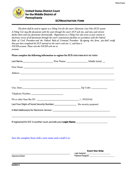 Ecf Registration Form