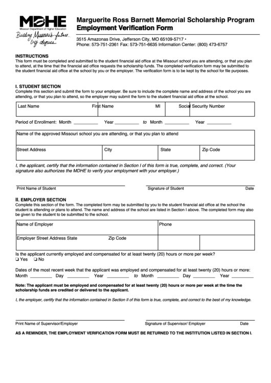 Fillable Employment Verifcation Form Printable pdf