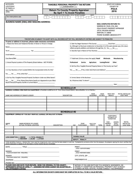 Fillable Tangible Personal Property Tax Return Printable pdf
