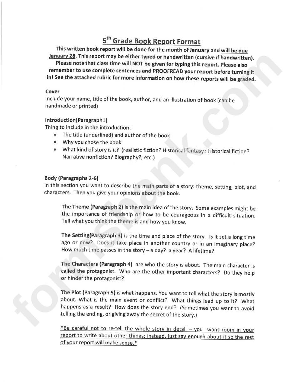 5th Grade Book Report Format Printable Pdf Download