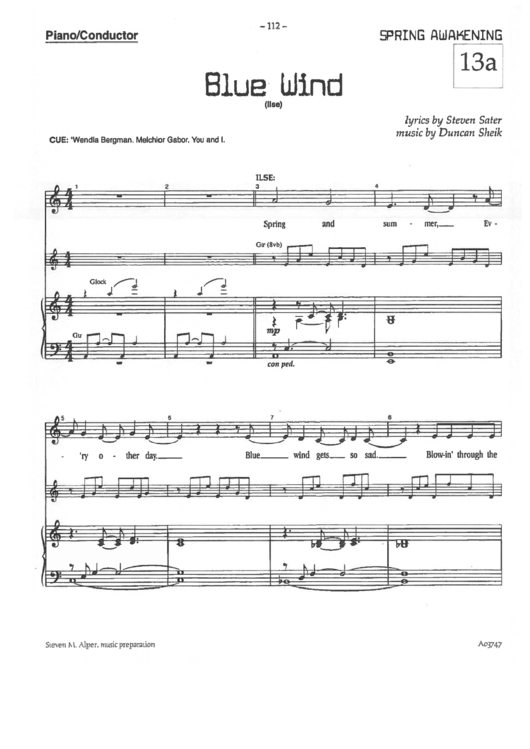 "Blue Wind" (Whole Song) - By Steven Sater And Duncan Sheik Printable pdf
