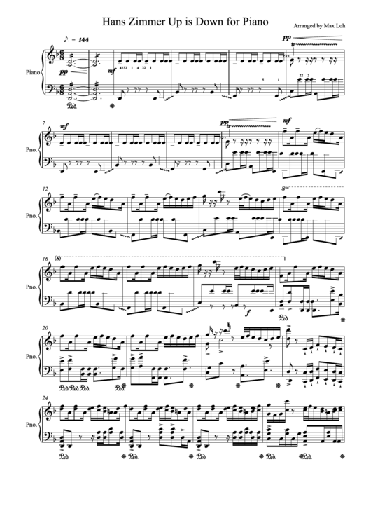 Hans Zimmer Up Is Down For Piano - Max Loh Printable pdf