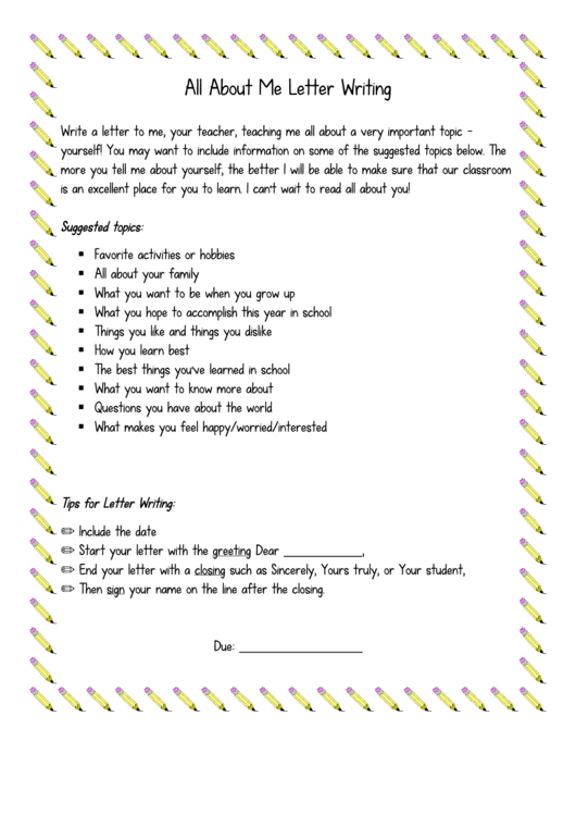 All About Me Letter Writing Printable pdf
