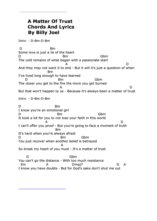 A Matter Of Trust - Billy Joel Printable pdf