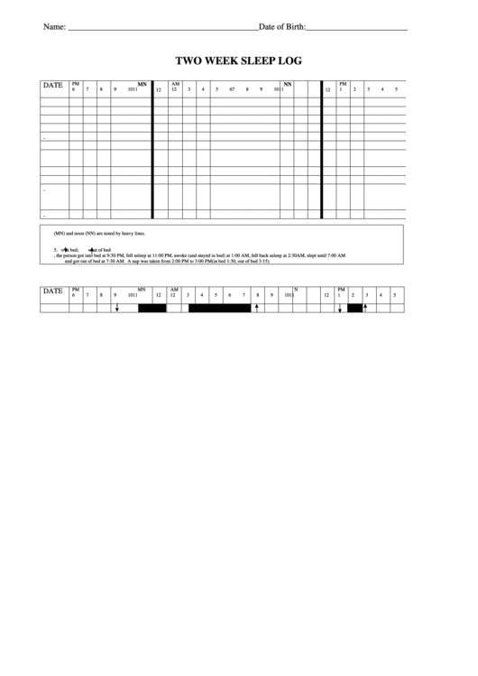 Two Week Sleep Log Printable pdf