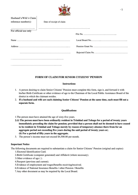 Form Of Claim For Senior Citizens Printable pdf