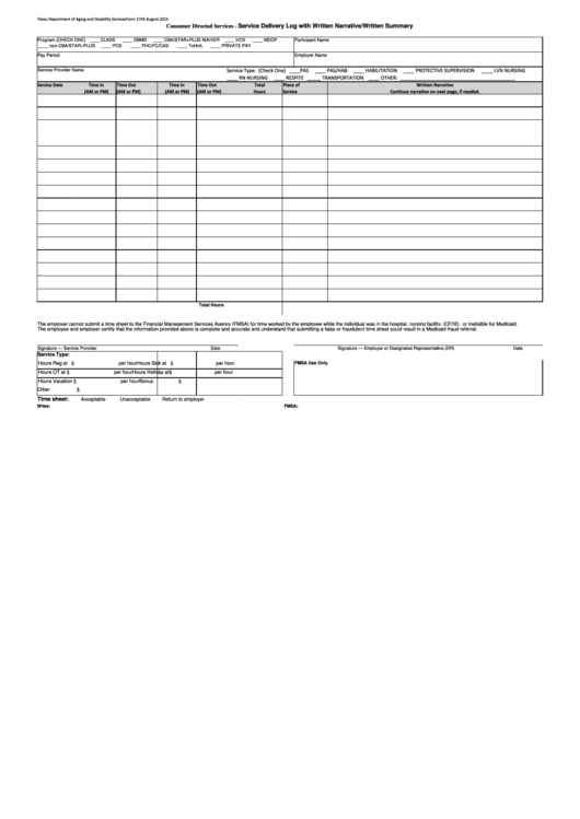 Form 1745 - Service Delivery Log With Written Narrative/written Summary - 2015 Printable pdf