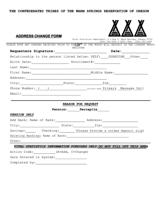 Address Change Form - Printable pdf