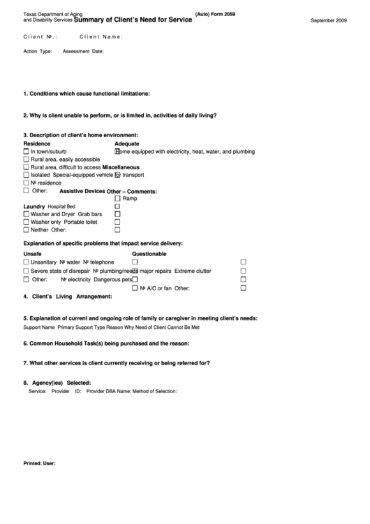 Form 2059, 2009, Summary Of Client