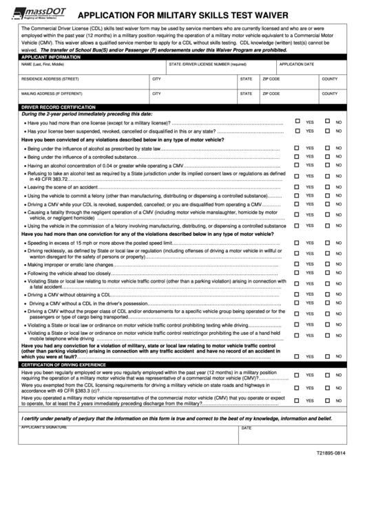 Application For Military Skills Test Waiver Form