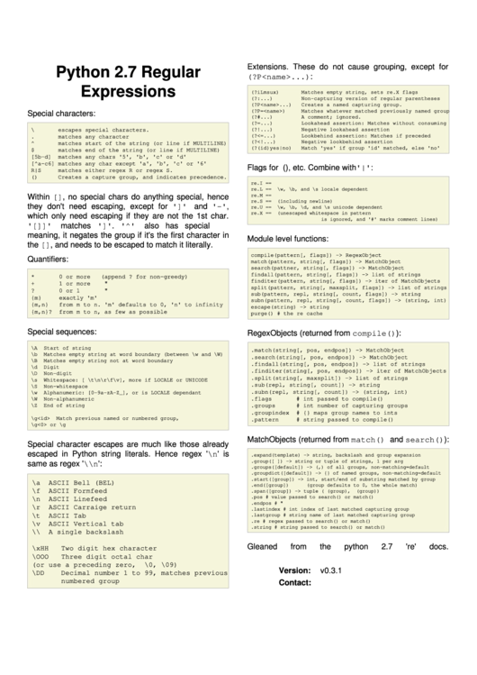 Python 2.7 Regular Expressions Printable pdf