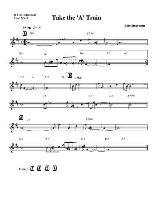 Billy Strayhorn - Take The A Train B Flat Instrument Lead Shee Printable pdf