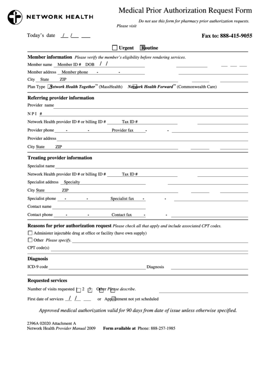 Medical Prior Authorization Request Form Printable pdf