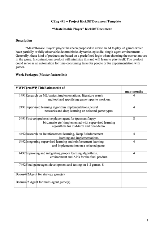 Ceng 491 - Project Kickoff Document Template Printable pdf