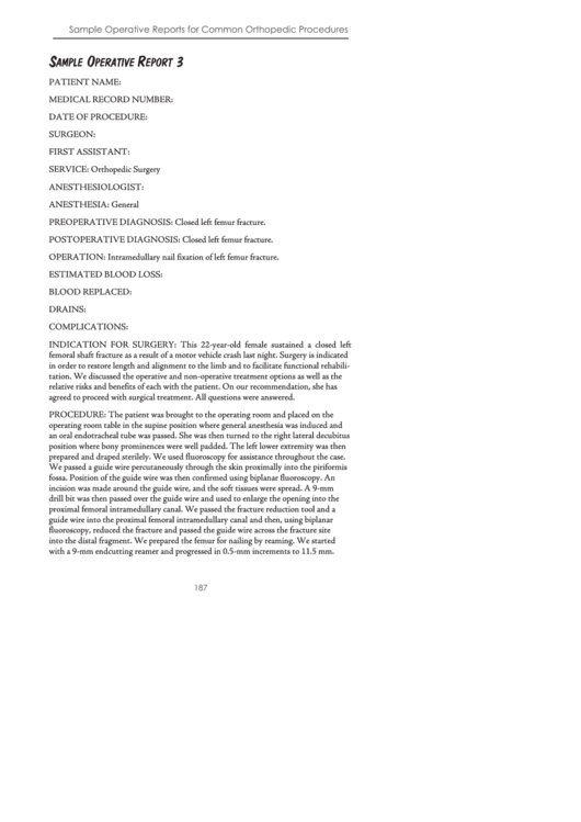 Sample Operative Report Printable pdf