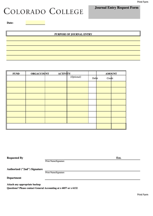 Fillable Journal Entry Request Form Printable pdf