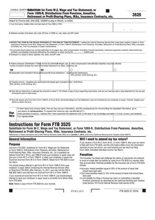 Fillable Form 3525 - Substitute For Form W-2, Wage And Tax Statement Printable pdf