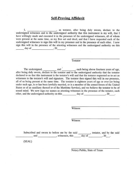 Self-Proving Affidavit Printable pdf