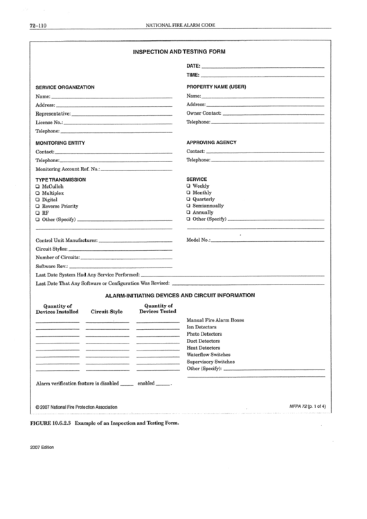 Nfpa 72 Fire Alarm Report Inspection Form Printable Pdf Download
