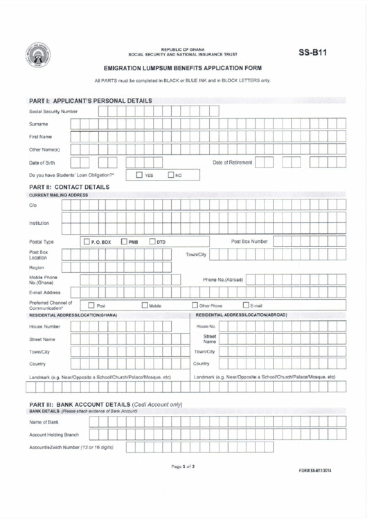 SsB11, Emigration Lumpsum Benefits Application Form printable pdf download SsB11, Emigration Lumpsum Benefits Application Form printable pdf download