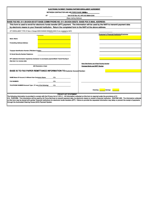Electronic Payment Trading Partner Enrollment Agreement Printable pdf