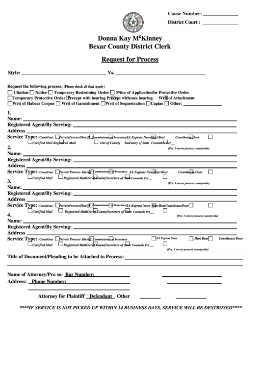 Fillable Request For Process printable pdf download