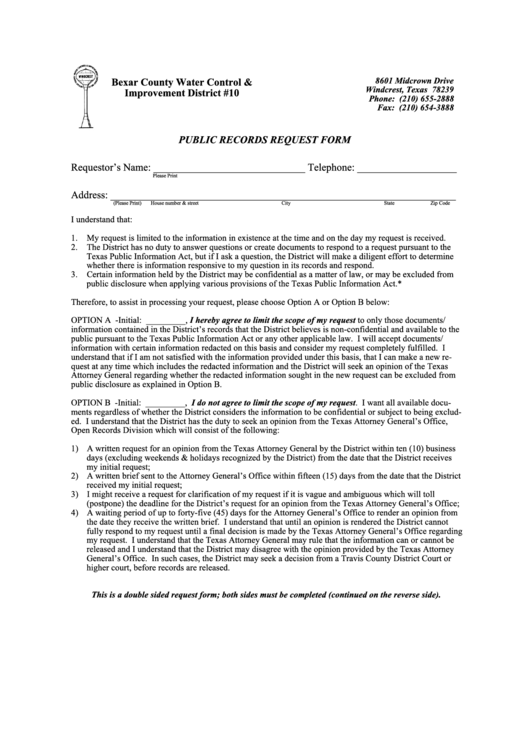 Public Information Request Form Printable pdf