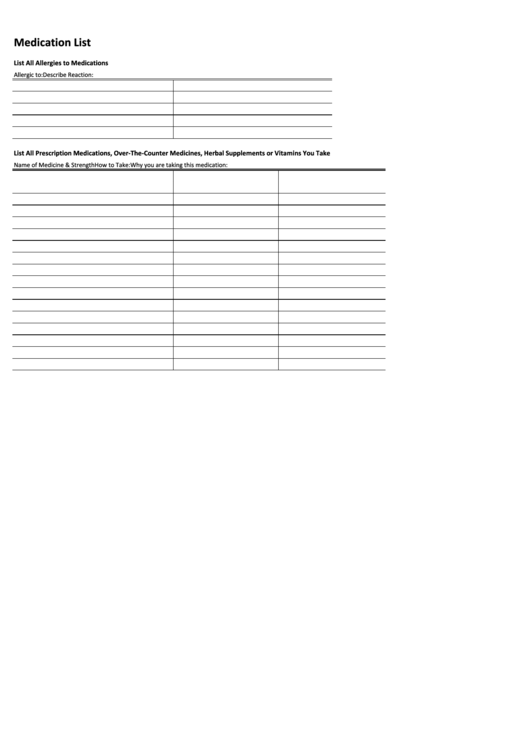 Medication List Printable pdf