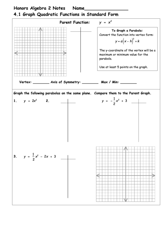 Graph Quadratic Functions In Standard Form Printable pdf