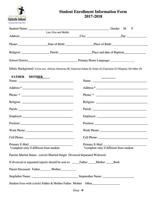 Student Enrollment Information Form Printable pdf