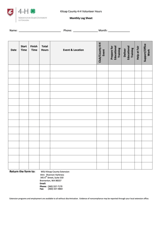 Volunteer Hours Monthly Log Sheet Printable pdf