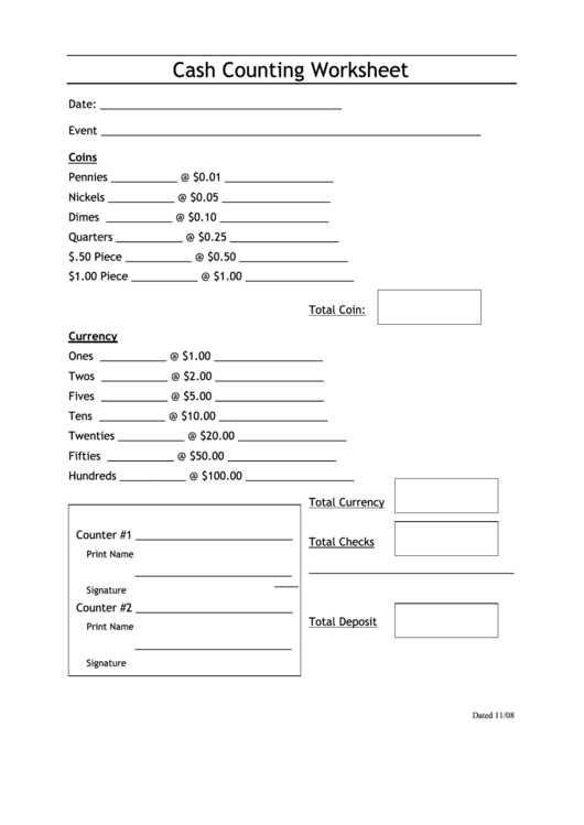 Cash Counting Worksheet Printable pdf